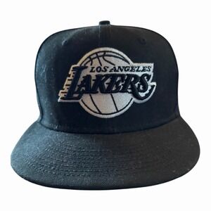 New Era Los Angeles‎ Lakers 59FIFTY Fitted Hat Cap Black WHITE Size 7 5/8